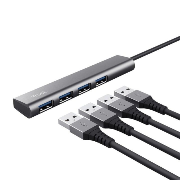 Hub USB Trust Halyx 4 Puertos USB 3.2 Gen 1 Negro Gris