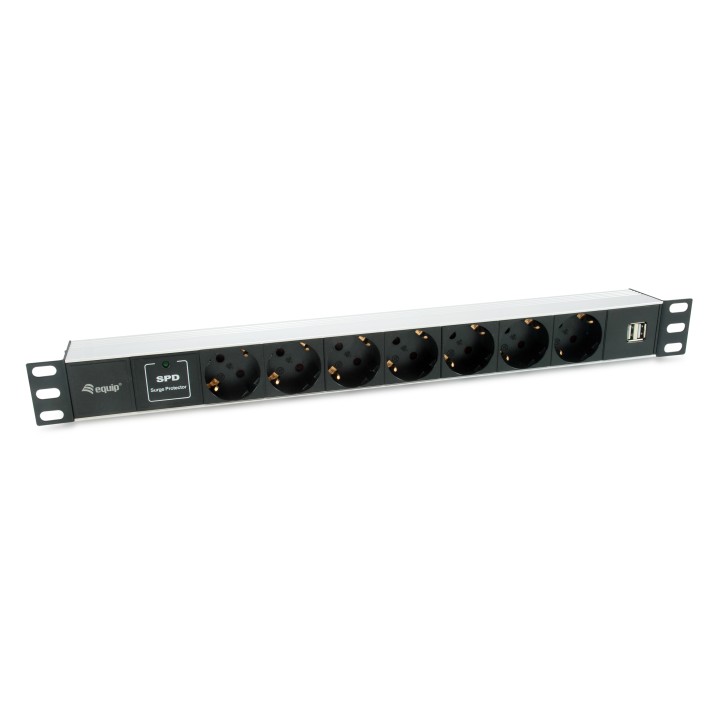 Regleta EQUIP 7xSchuko 2xUSB Rack 1U Negra (EQ333315)