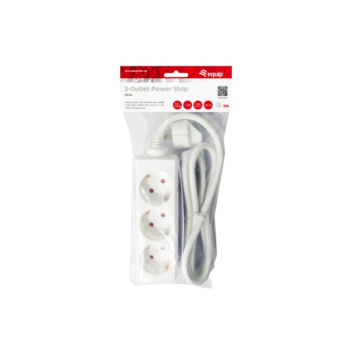 Regleta EQUIP 3xSchuko Cable 1.5m Blanca (EQ245550)