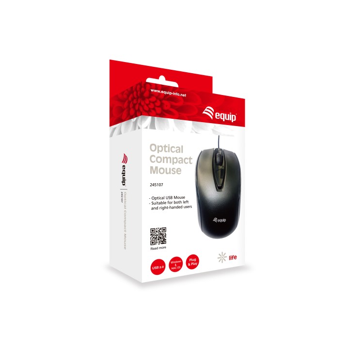Ratón EQUIP Life Óptico USB-A 1000dpi Negro (EQ245107)