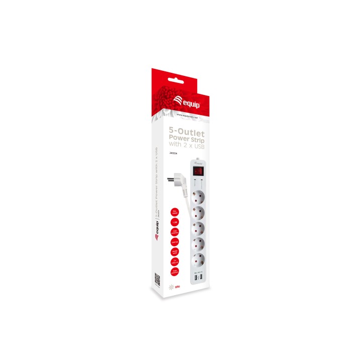Regleta EQUIP 5xSchuko 2xUSB Interruptor (EQ245554)