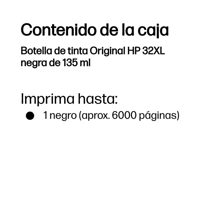Botella Tinta HP 32XL Negro 135ml 6000 pág (1VV24AE9)