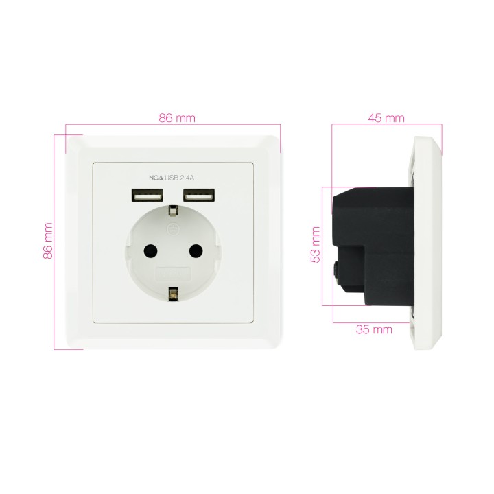 Enchufe Nanocable Pared 2xUSB Blanco (10.35.0010)