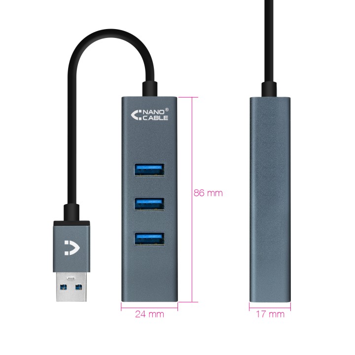 Hub Nanocable USB-A 3.0 a 4xUSB-A 3.1 Gris (10.16.4402)
