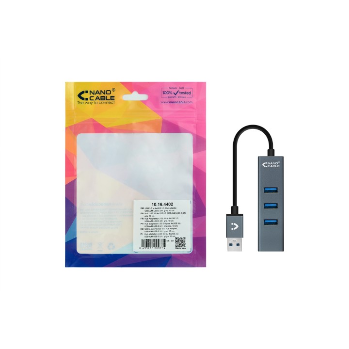 Hub Nanocable USB-A 3.0 a 4xUSB-A 3.1 Gris (10.16.4402)