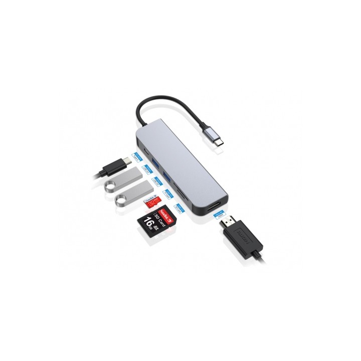 Docking CONCEPTRONIC 6 en 1 USB-C Aluminio (DONN02G)