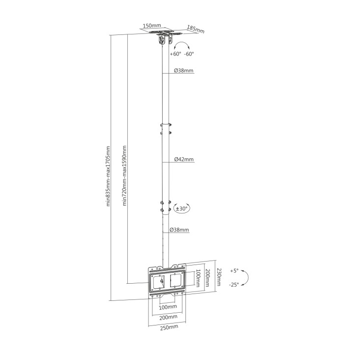 Soporte Techo AISENS 23"-43" Gira/Inclina (CT43TSE-053)