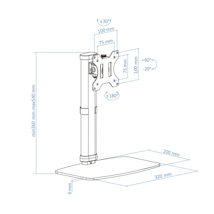 Soporte Mesa TooQ 17"-27" Gira/Inclina 6Kg (DB1127TN-B)