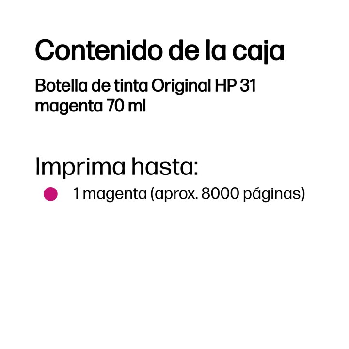 Botella Tinta HP 31 Magenta 70ml 8000 páginas (1VU27AE)