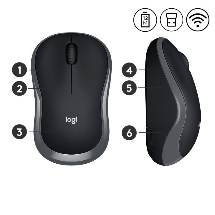 Ratón LOGITECH M185 RF Wireless Gris (910-002238)