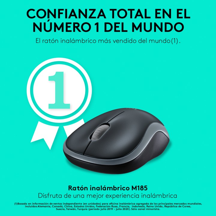 Ratón LOGITECH M185 RF Wireless Gris (910-002238)