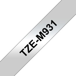 Cinta BROTHER 12mm 8m Negro sobre Plata (TZe-M931)