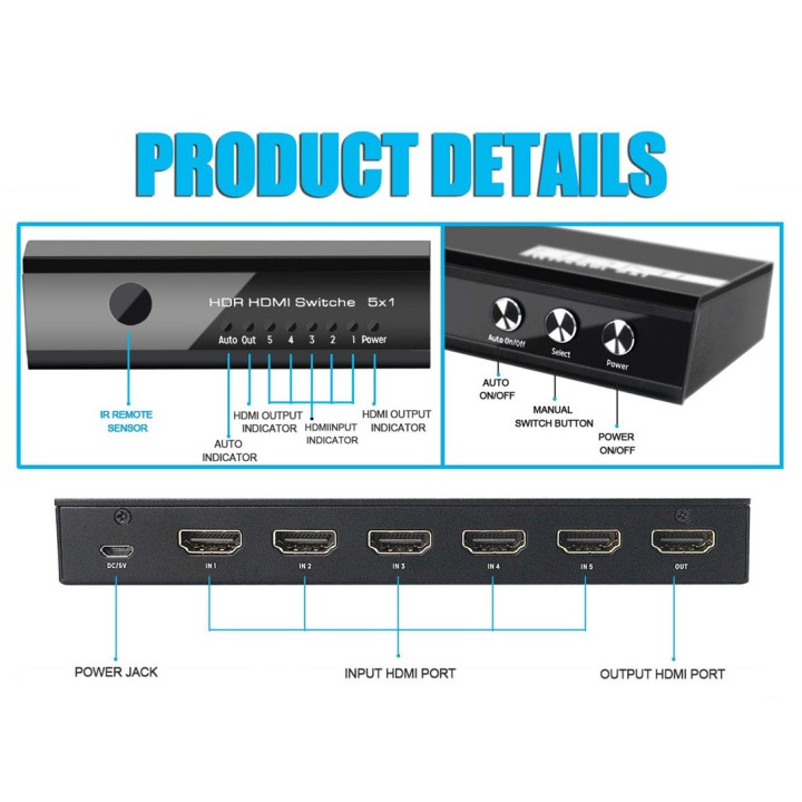Switch EQUIP 5xHDMI Entrada 1xHDMI Salida (EQ332726)