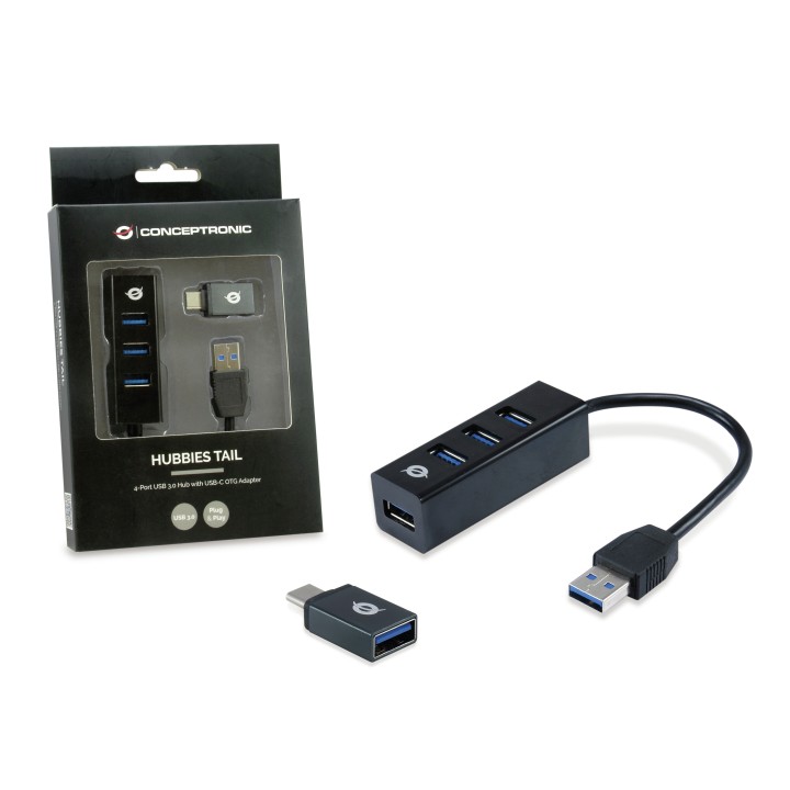 Hub CONCEPTRONIC 4xUSB 3.0+Adaptador USB-C (HUBBIES04B)