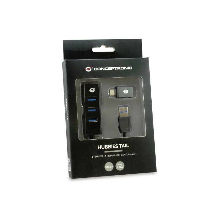 Hub CONCEPTRONIC 4xUSB 3.0+Adaptador USB-C (HUBBIES04B)