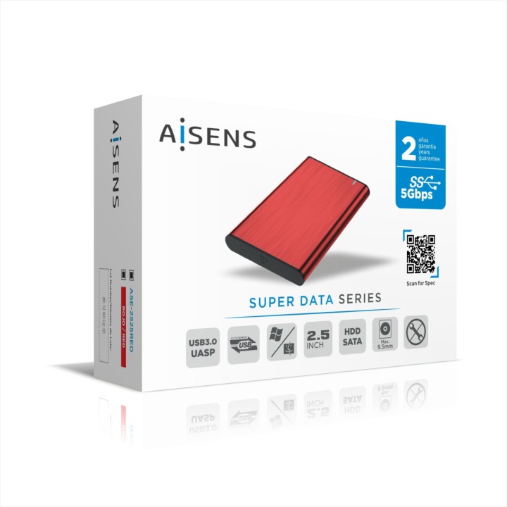 Caja AISENS HDD 2.5" SATA USB 3.0 Roja (ASE-2525RED)
