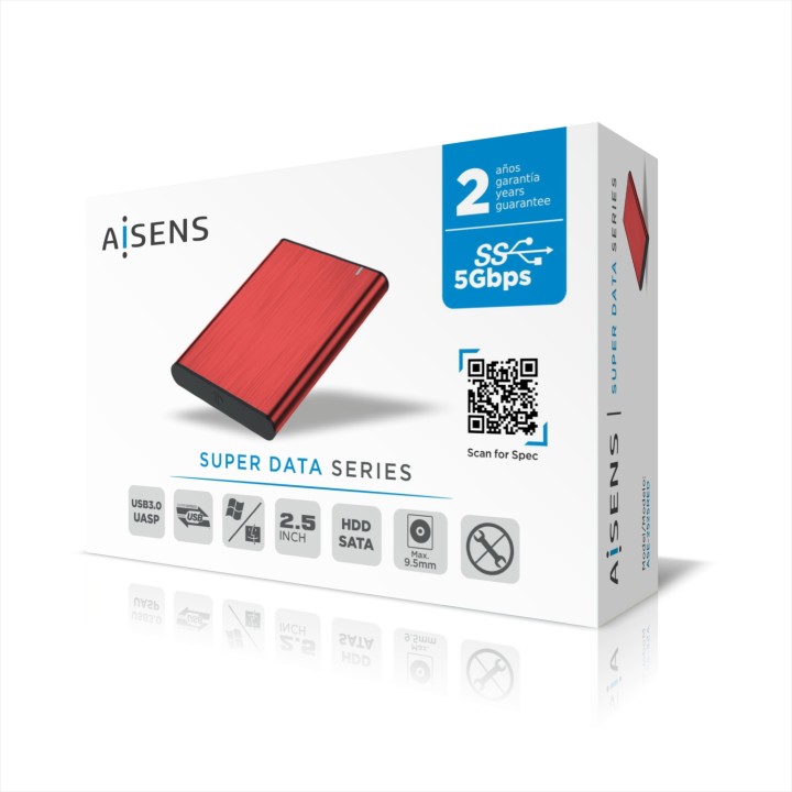 Caja AISENS HDD 2.5" SATA USB 3.0 Roja (ASE-2525RED)
