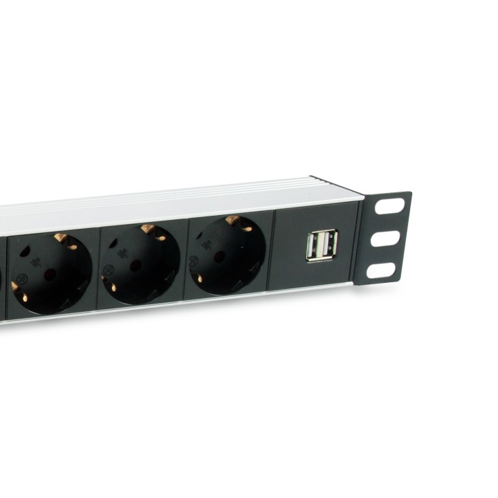 Regleta EQUIP 7xSchuko 2xUSB Rack 1U Negra (EQ333315)
