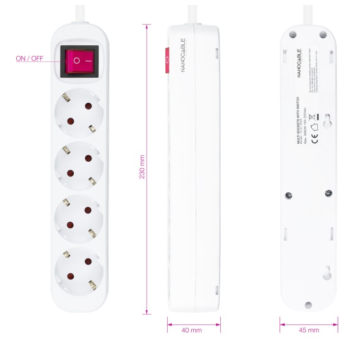 Regleta Nanocable 4xSchuko Interruptor (10.37.0004)