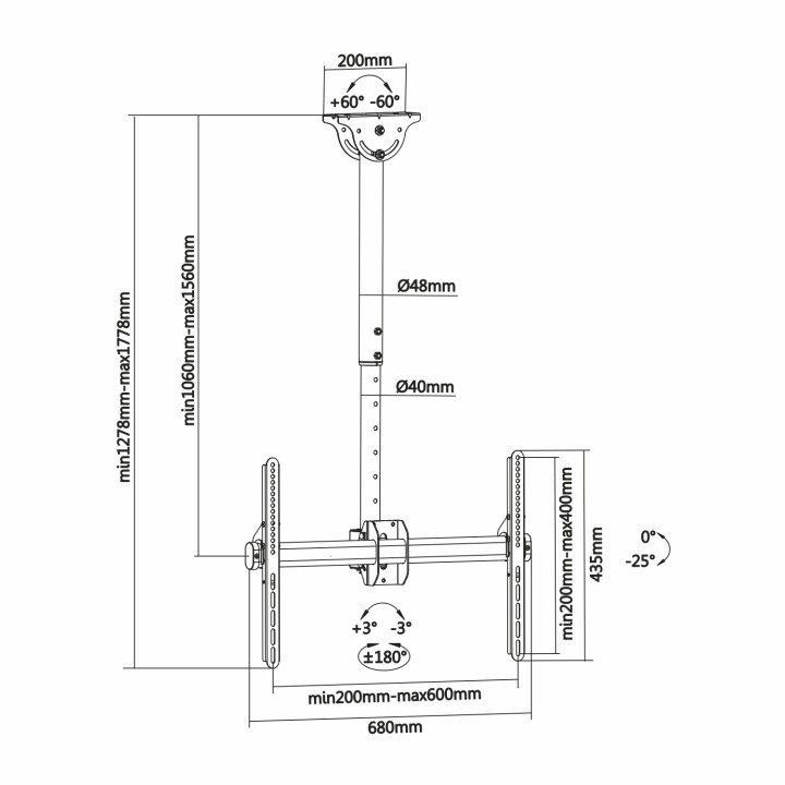 Soporte Techo AISENS 37-70" Gira/Inclina (CT70TSLE-033)