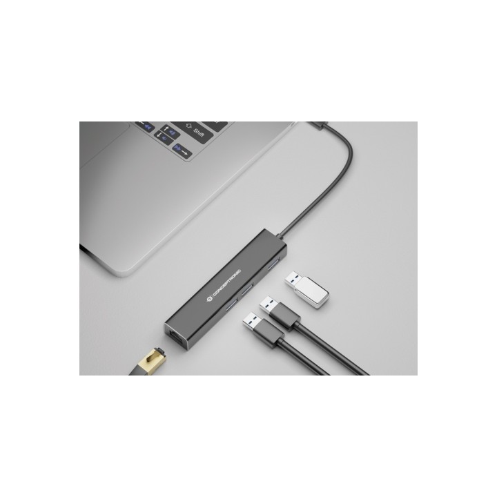 Adaptador CONCEPTRONIC USB-C a RJ45/3xUSB-A (DONN07B)