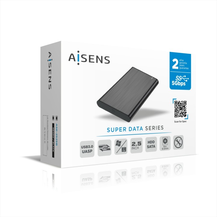 Caja AISENS HDD 2.5" SATA USB 3.0 Negra (ASE-2525B)