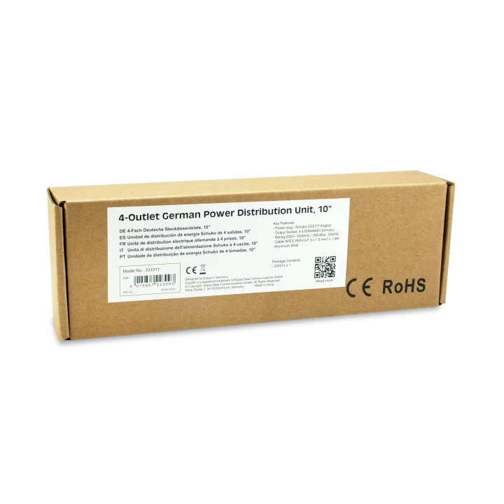 Regleta EQUIP 4xSchuko 1.5m Rack 1U Negra (EQ333311)