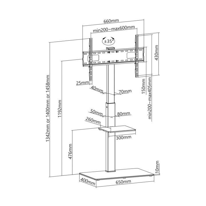 Soporte de Suelo AISENS 37"-70" Bandeja DVD (FT70S-077)