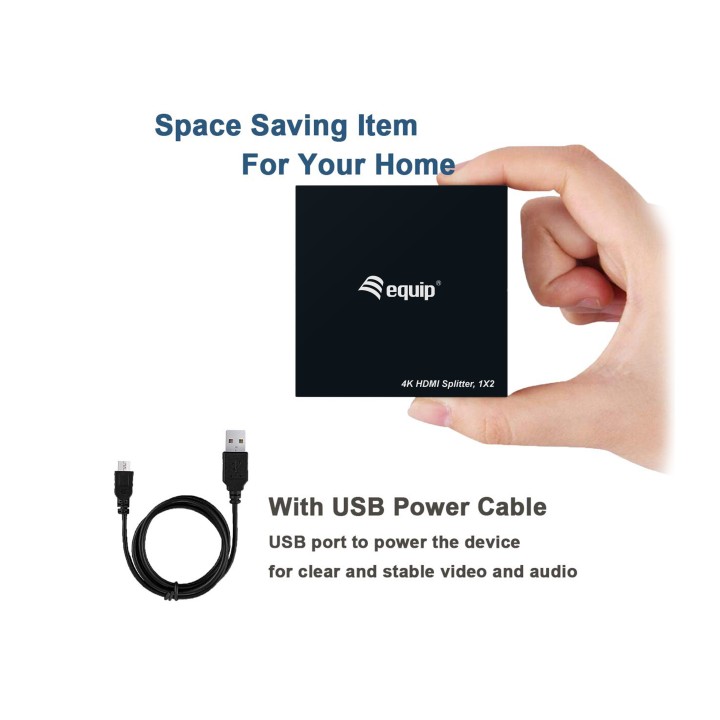 Splitter EQUIP 4K UHD 3D 2xHDMI Out Negro (EQ332715)