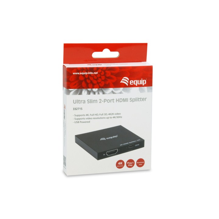 Splitter EQUIP 4K UHD 3D 2xHDMI Out Negro (EQ332715)