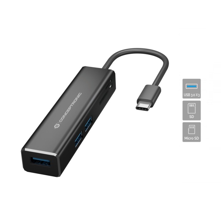 Hub CONCEPTRONIC USB-C a 3xUSB-A Lector Negro (DONN08B)