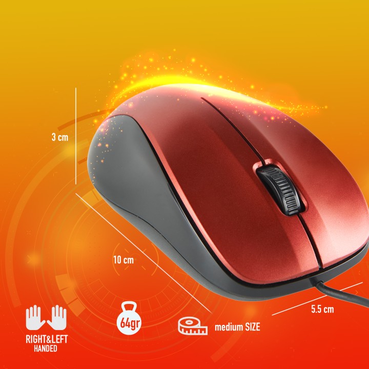 Ratón NGS Óptico USB-A 1200dpi Rojo (CREWRED)