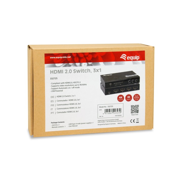 Switch EQUIP 1xHDMI Salida 3xHDMI Entrada (EQ332725)