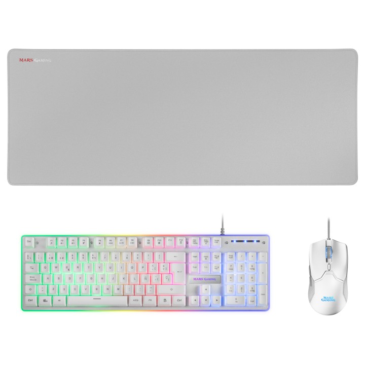 T+Ratón Mars Gaming + Alfombrilla XXL Blanco (MCPXWES)