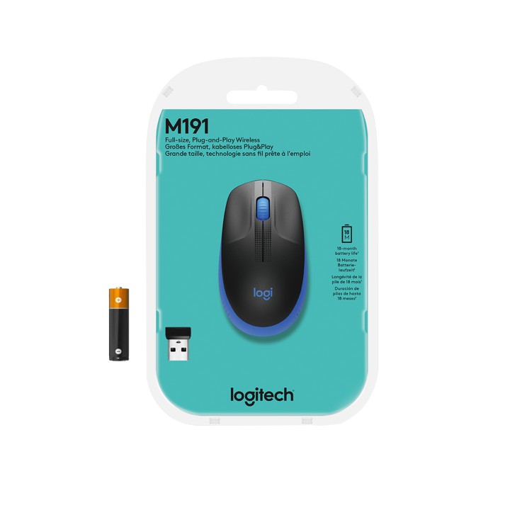 Ratón LOGITECH M190 Óptico RF 1000dpi Azul (910-005907)