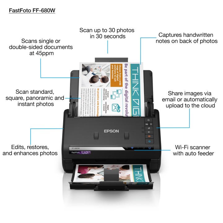 Escáner Epson FastFoto FF-680W A4 Negro (B11B237401)