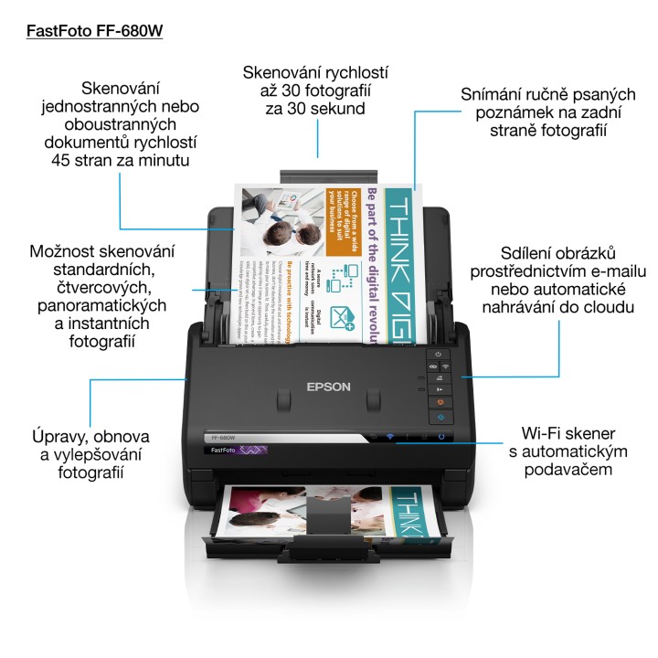 Escáner Epson FastFoto FF-680W A4 Negro (B11B237401)