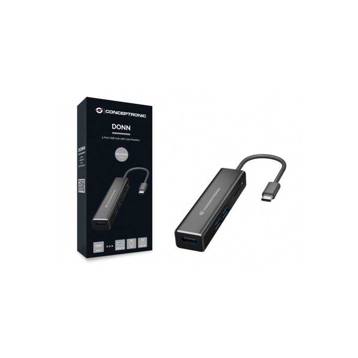 Hub CONCEPTRONIC USB-C a 3xUSB-A Lector Negro (DONN08B)