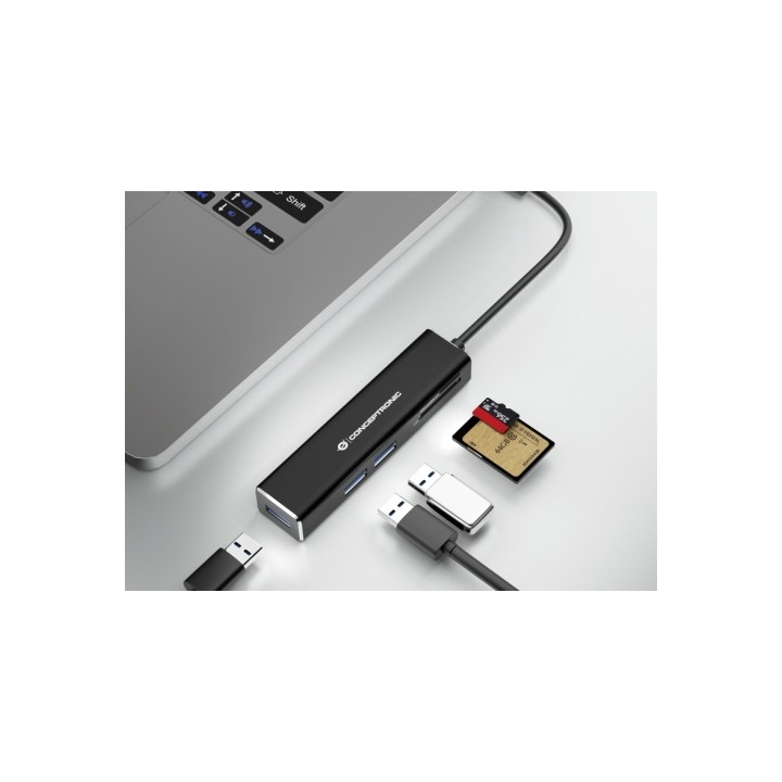 Hub CONCEPTRONIC USB-C a 3xUSB-A Lector Negro (DONN08B)