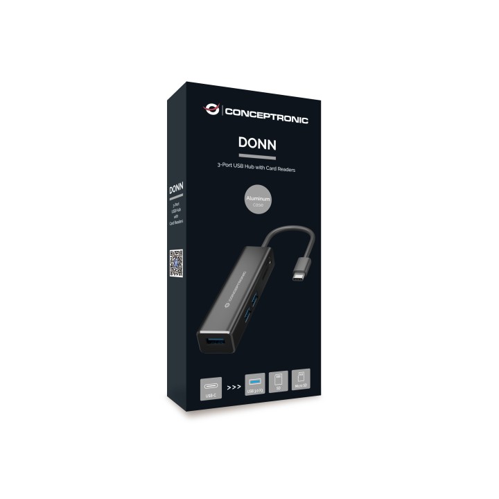 Hub CONCEPTRONIC USB-C a 3xUSB-A Lector Negro (DONN08B)