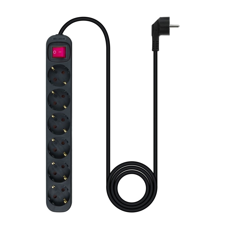Regleta Nanocable 6xSchuko Interruptor (10.37.0006-BK)