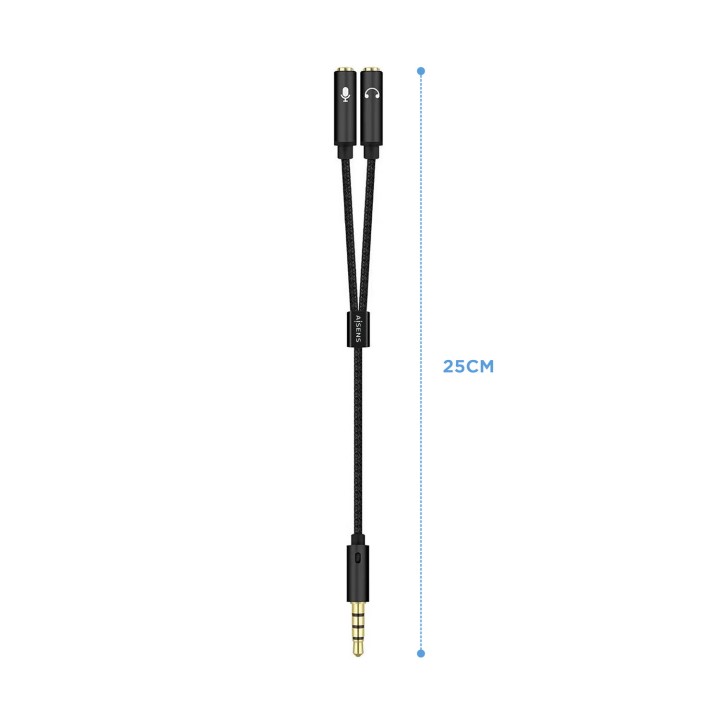 Cable AISENS 3.5mm/M a 2x3.5mm/H 25cm Negro(A128-0416)