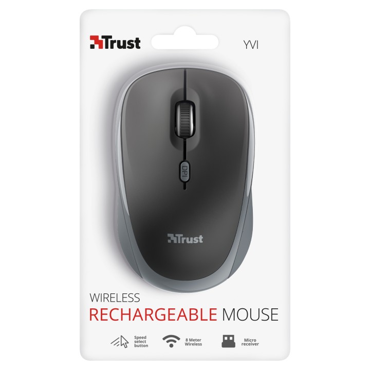 Ratón Trust Yvi Óptico RF 1600dpi Negro/Gris (24077)