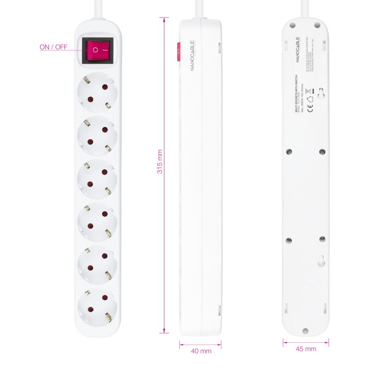 Regleta Nanocable 6xSchuko Interruptor (10.37.0006)
