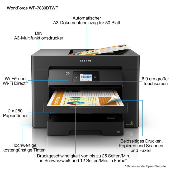 Multif Epson WF-7830DTWF A3 Color Fax Negra(C11CH68403)