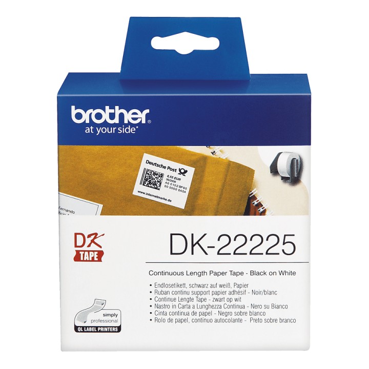Cinta BROTHER 38mm 30.48m Negro sobre Blanco (DK-22225)