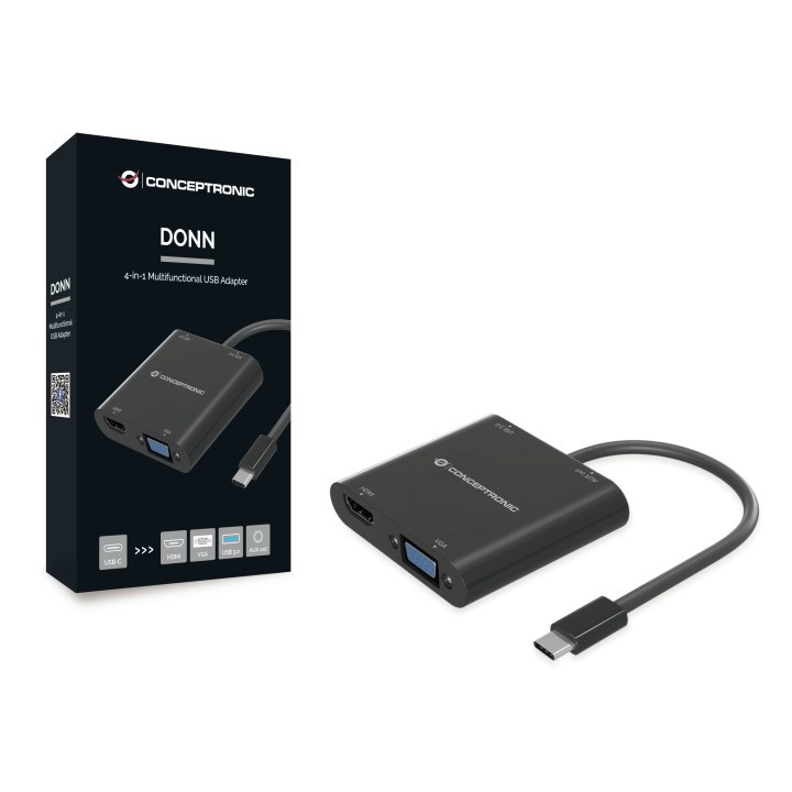 Adaptador CONCEPTRONIC 4en1 USB-C Negro (DONN09B)