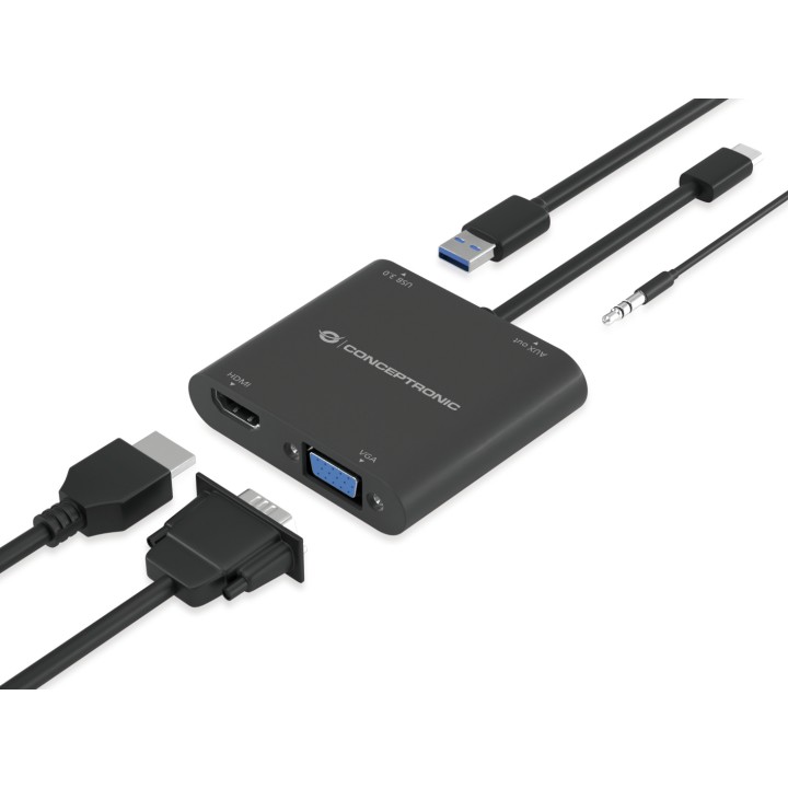 Adaptador CONCEPTRONIC 4en1 USB-C Negro (DONN09B)