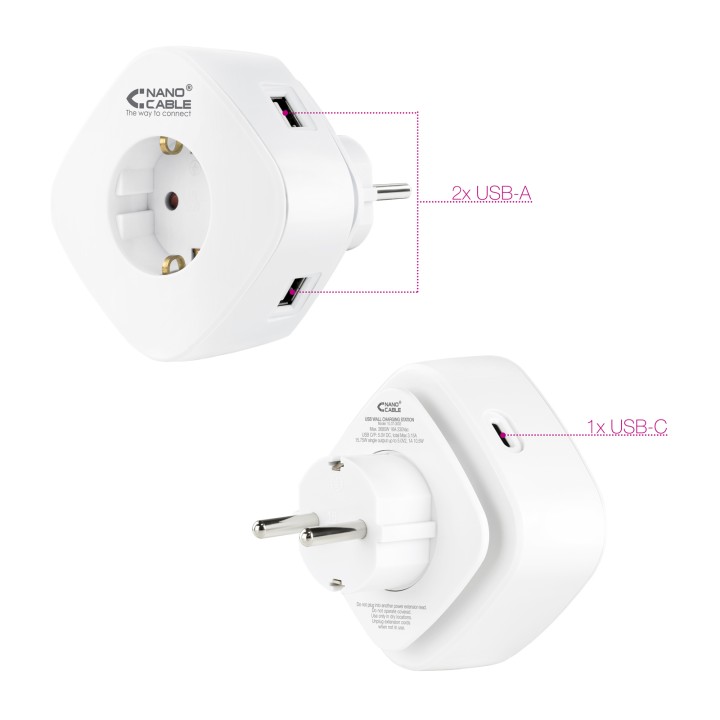 Cargador de Pared Nanocable 1USB-A 1USB-C (10.37.0003)