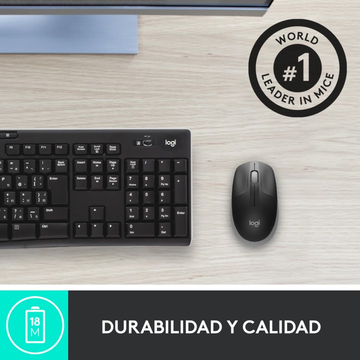 Ratón LOGITECH M190 Óptico RF 1000dpi Gris (910-005906)